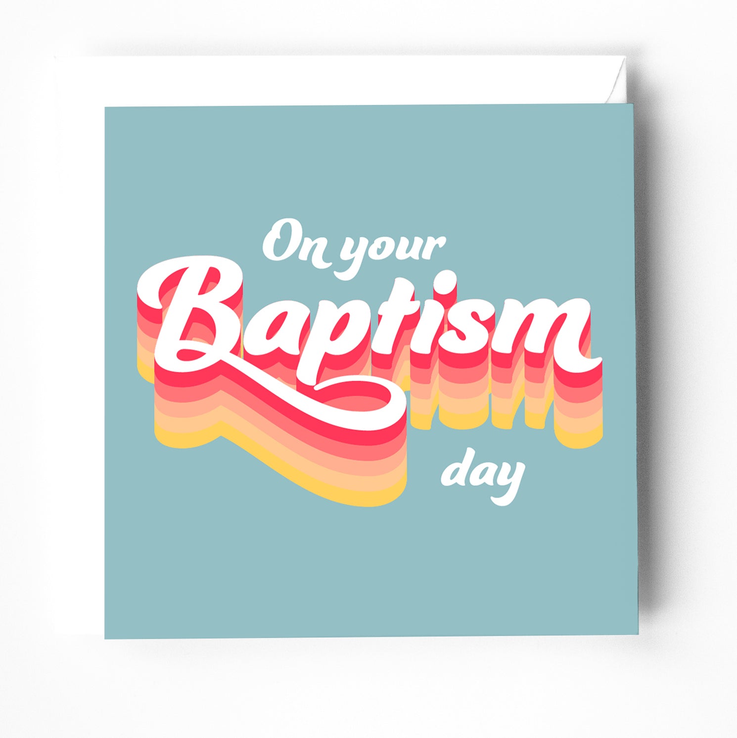 A modern colourful baptism card suitable for teens and adults. Thee is a bible verse on the inside. 