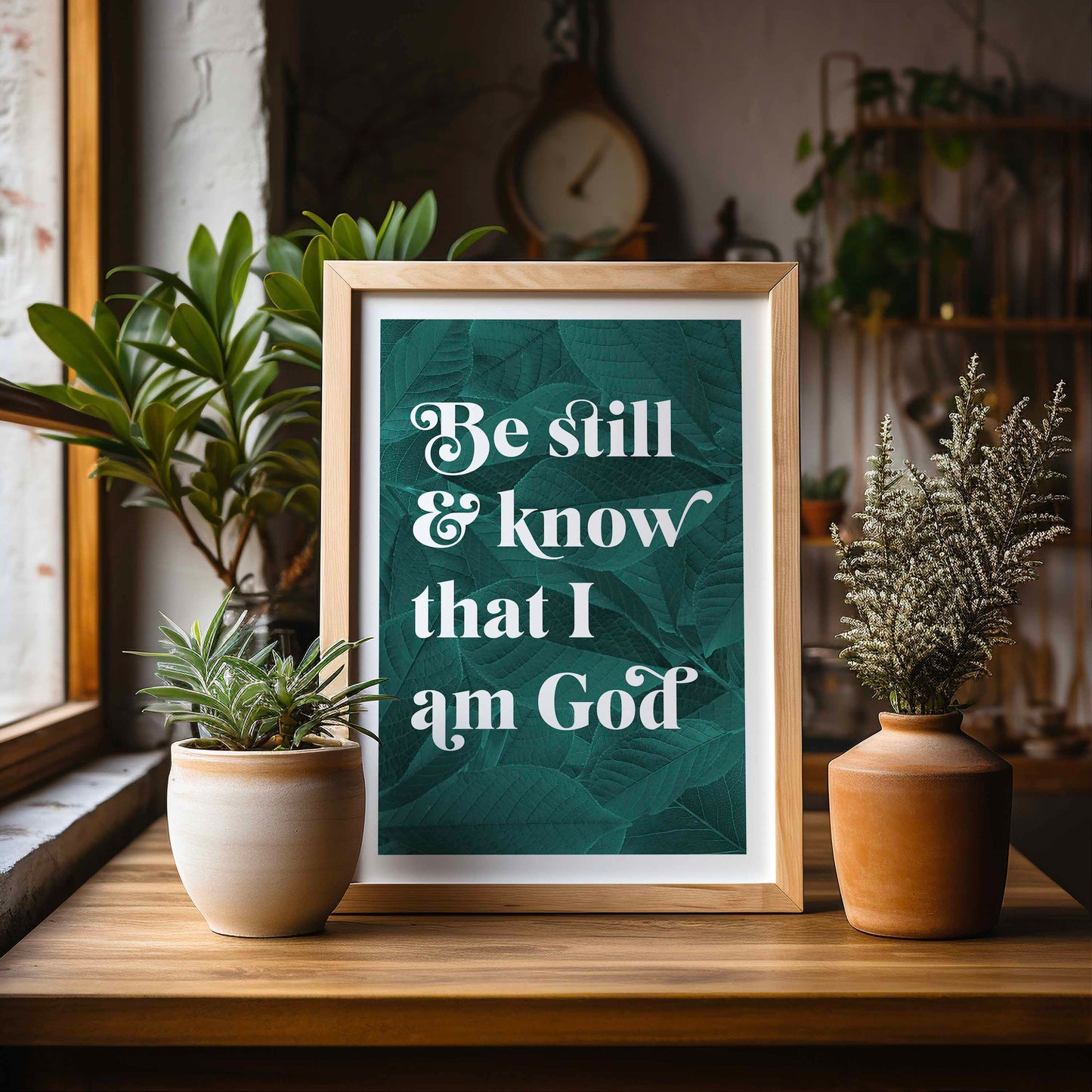 Be Still and Know that I am God botanical poster. Psalm 46 verse 10.