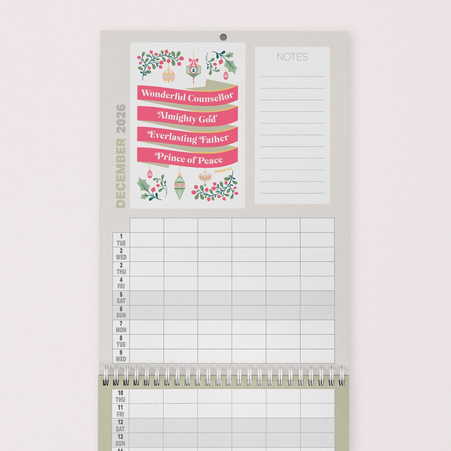 2026 six-column Christian family planner calendar