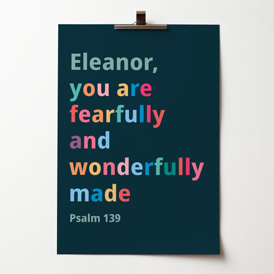Personalised posters. Psalm 139. Fearfully and wonderfully made.