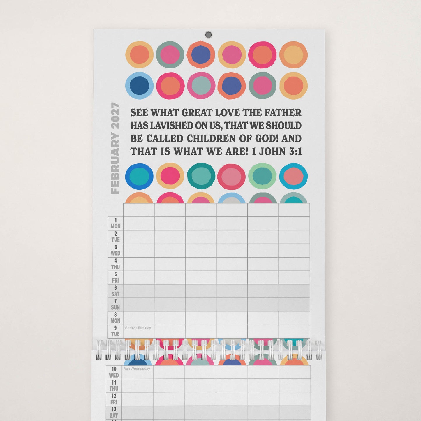 2027 six-column Christian family planner calendar