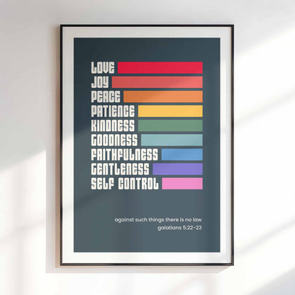 Fruits of the spirit poster. Galatians 5 Christian wall art.