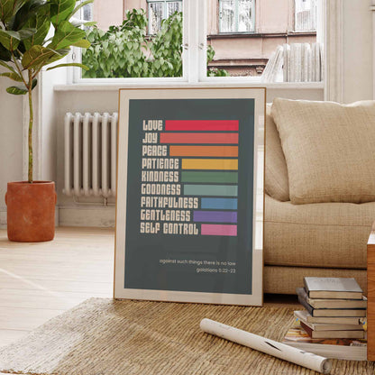 Fruits of the spirit poster. Galatians 5 Christian wall art.