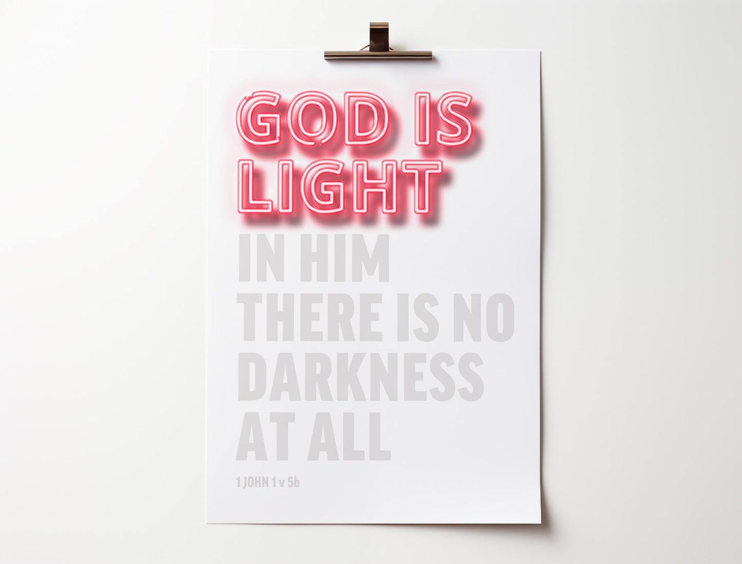 God is light poster. 1 John 1 v 5b. Christian wall art.