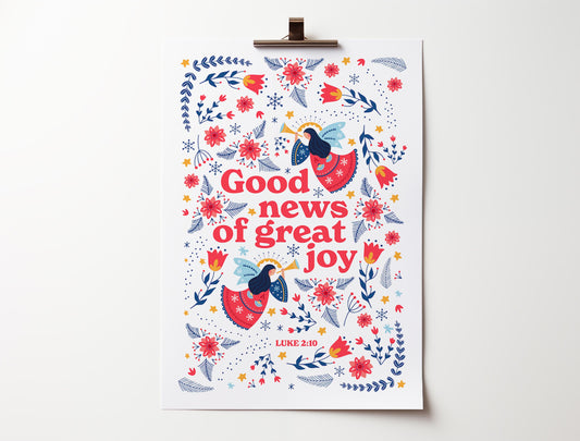 Good news of great joy poster. Christian Christmas wall art.