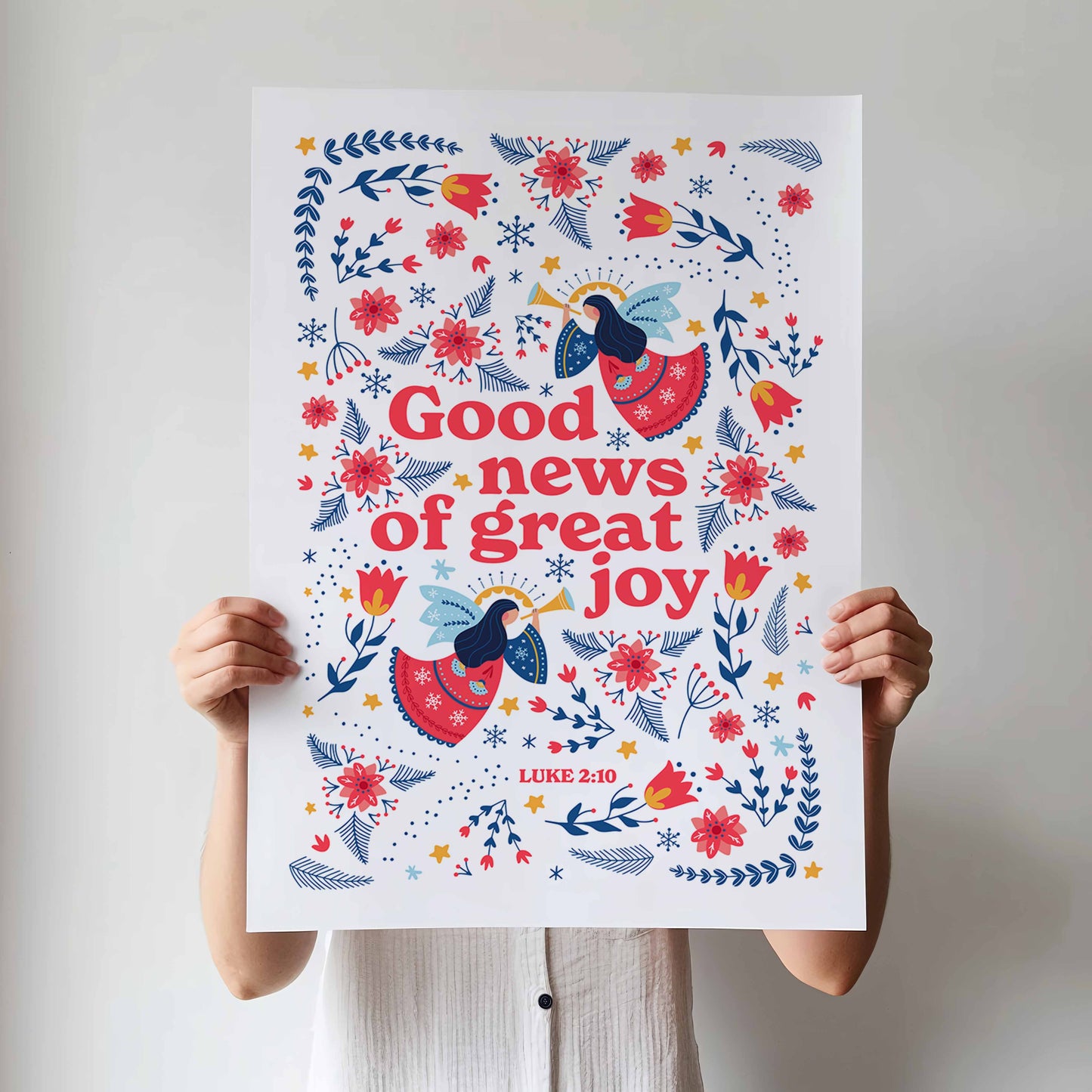Good news of great joy poster. Christian Christmas wall art.