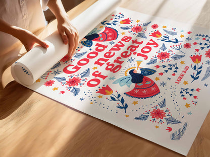 Good news of great joy poster. Christian Christmas wall art.