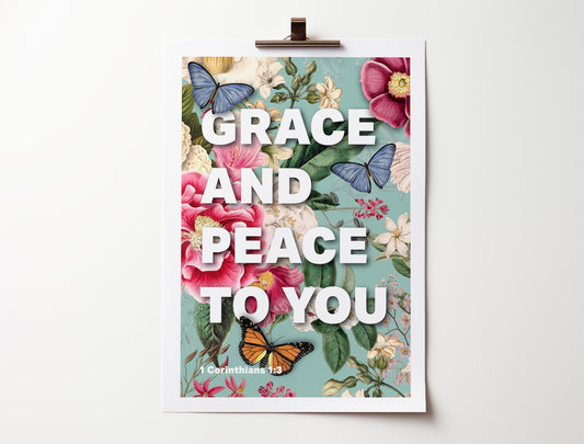 Grace and Peace poster, 1 Corinthians 1 verse 3, bible wall art, Christian print