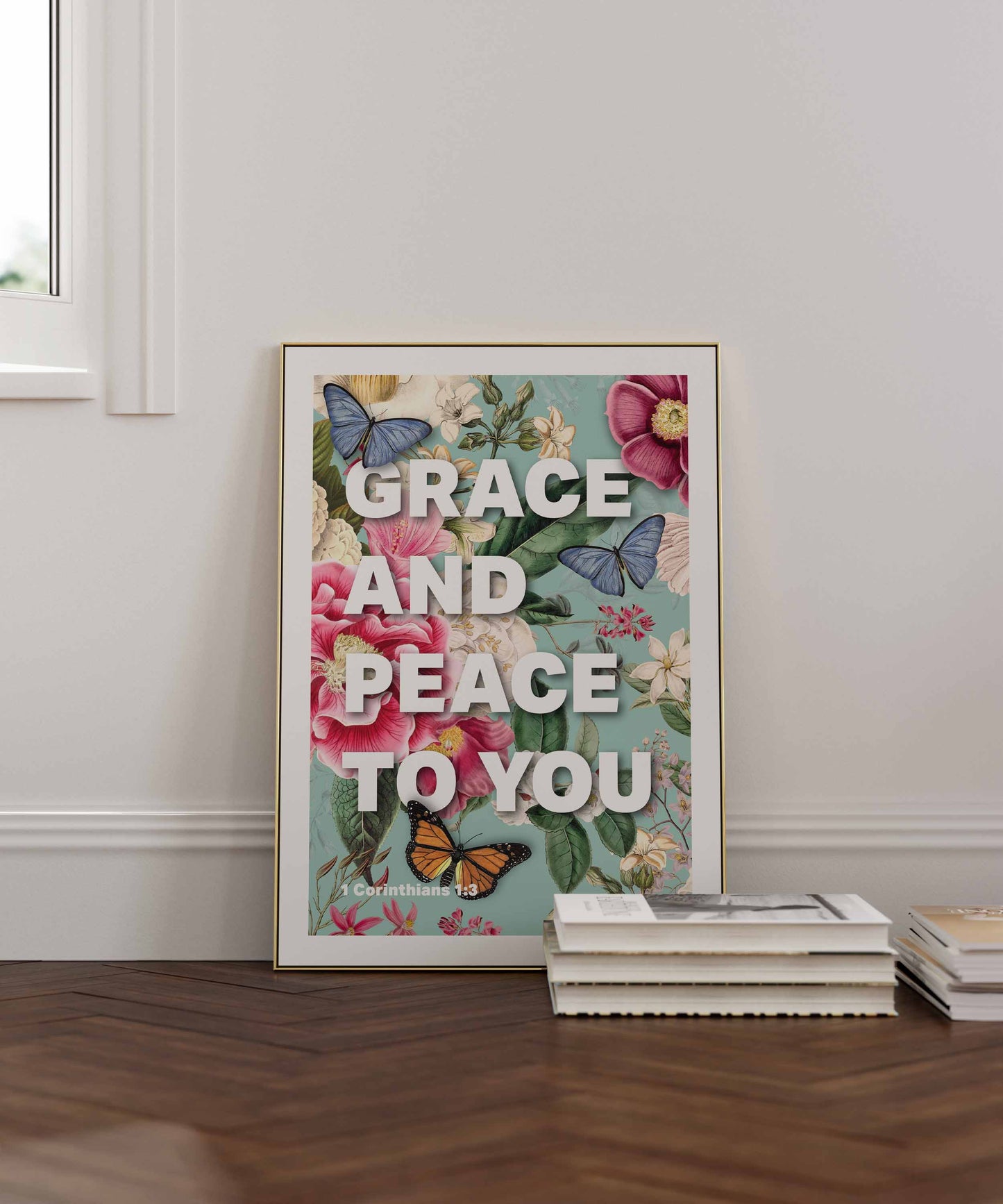 Grace and Peace poster, 1 Corinthians 1 verse 3, bible wall art, Christian print