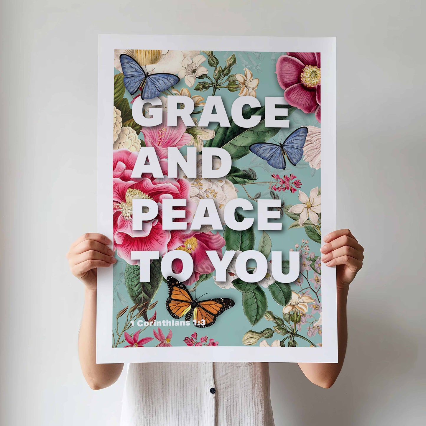 Grace and Peace poster, 1 Corinthians 1 verse 3, bible wall art, Christian print
