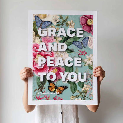 Grace and Peace poster, 1 Corinthians 1 verse 3, bible wall art, Christian print