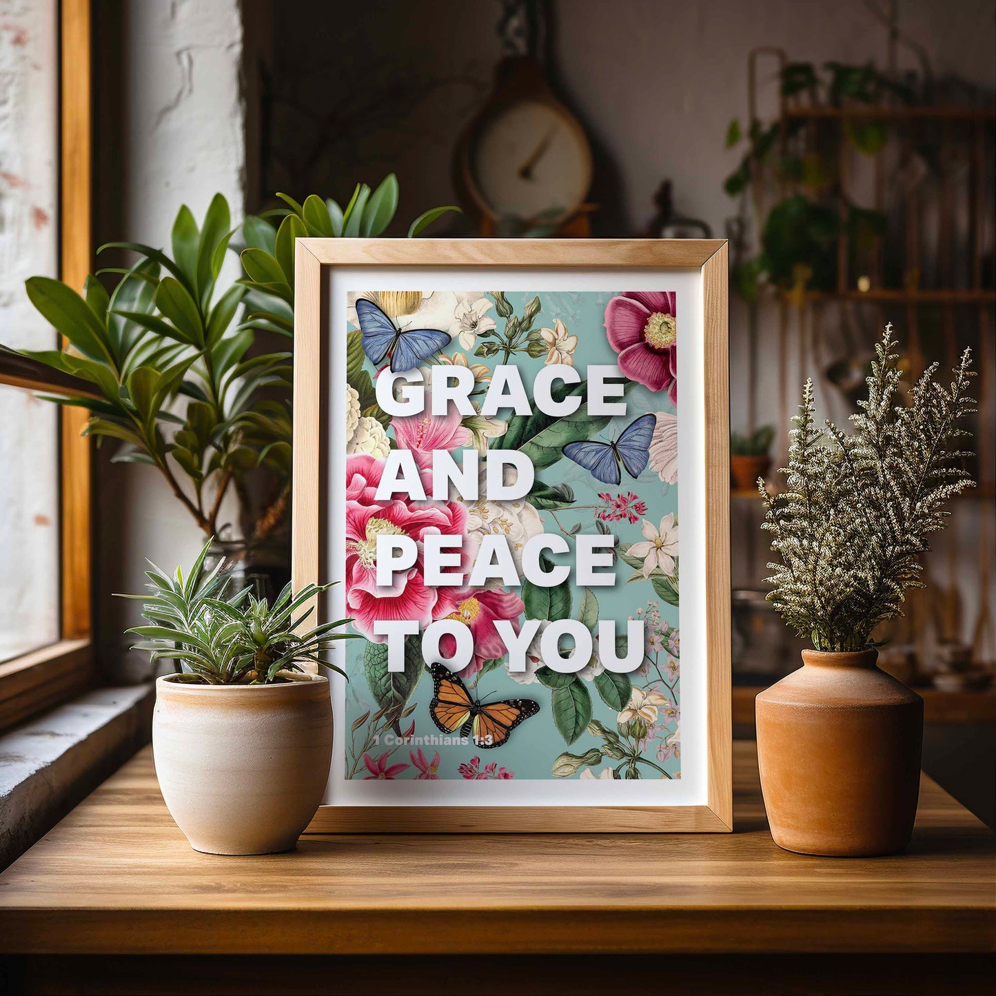 Grace and Peace poster, 1 Corinthians 1 verse 3, bible wall art, Christian print