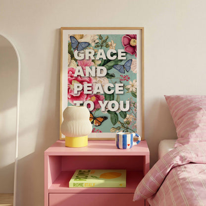 Grace and Peace poster, 1 Corinthians 1 verse 3, bible wall art, Christian print