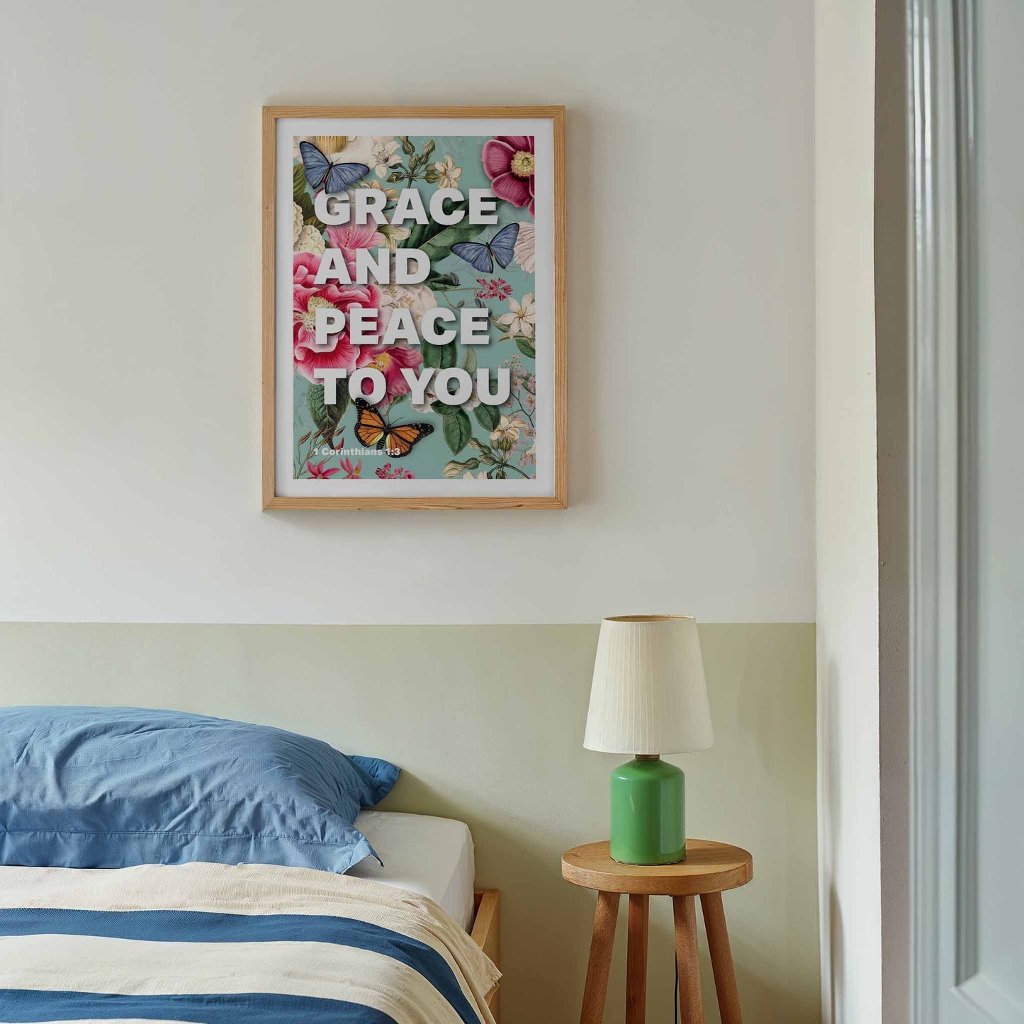Grace and Peace poster, 1 Corinthians 1 verse 3, bible wall art, Christian print