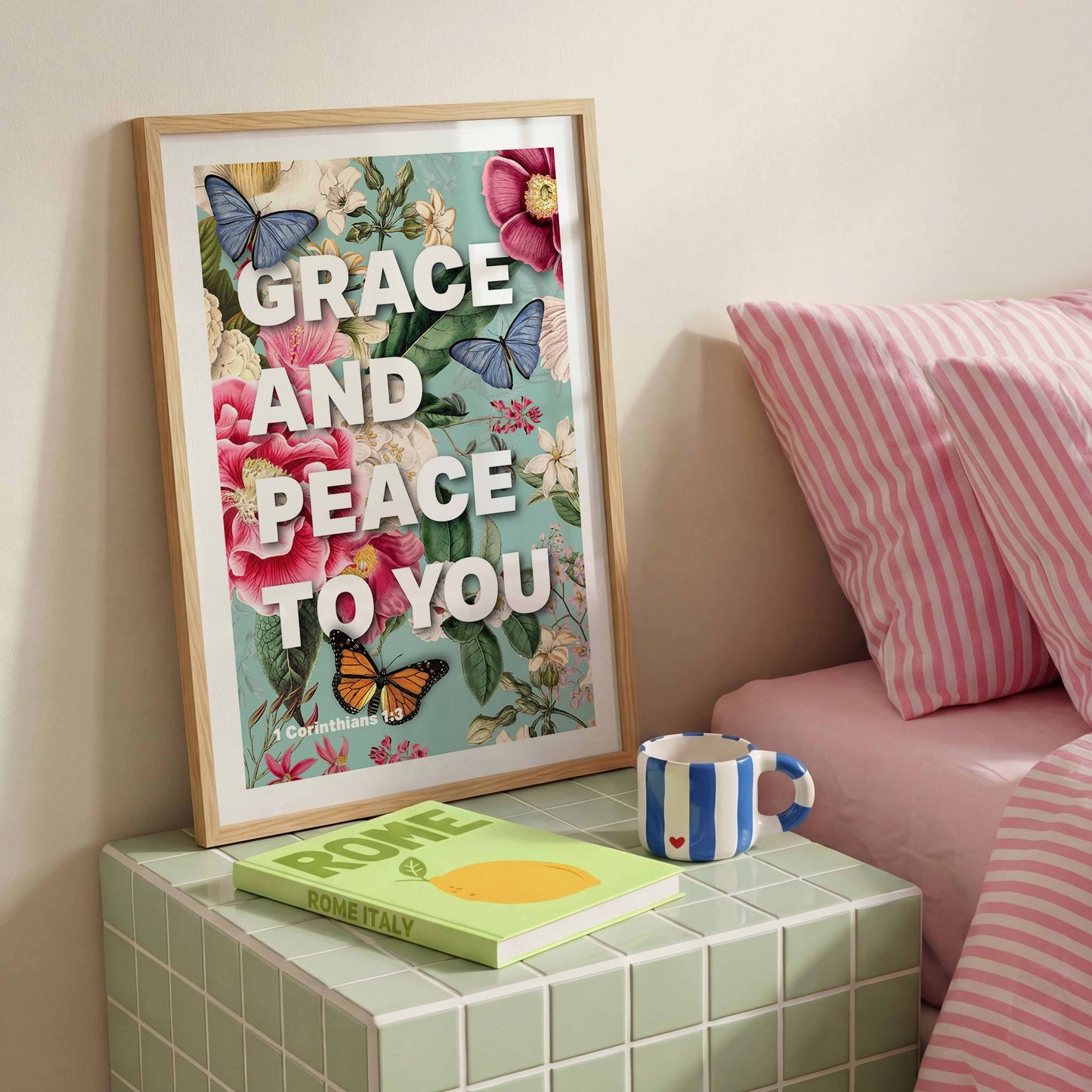 Grace and Peace poster, 1 Corinthians 1 verse 3, bible wall art, Christian print