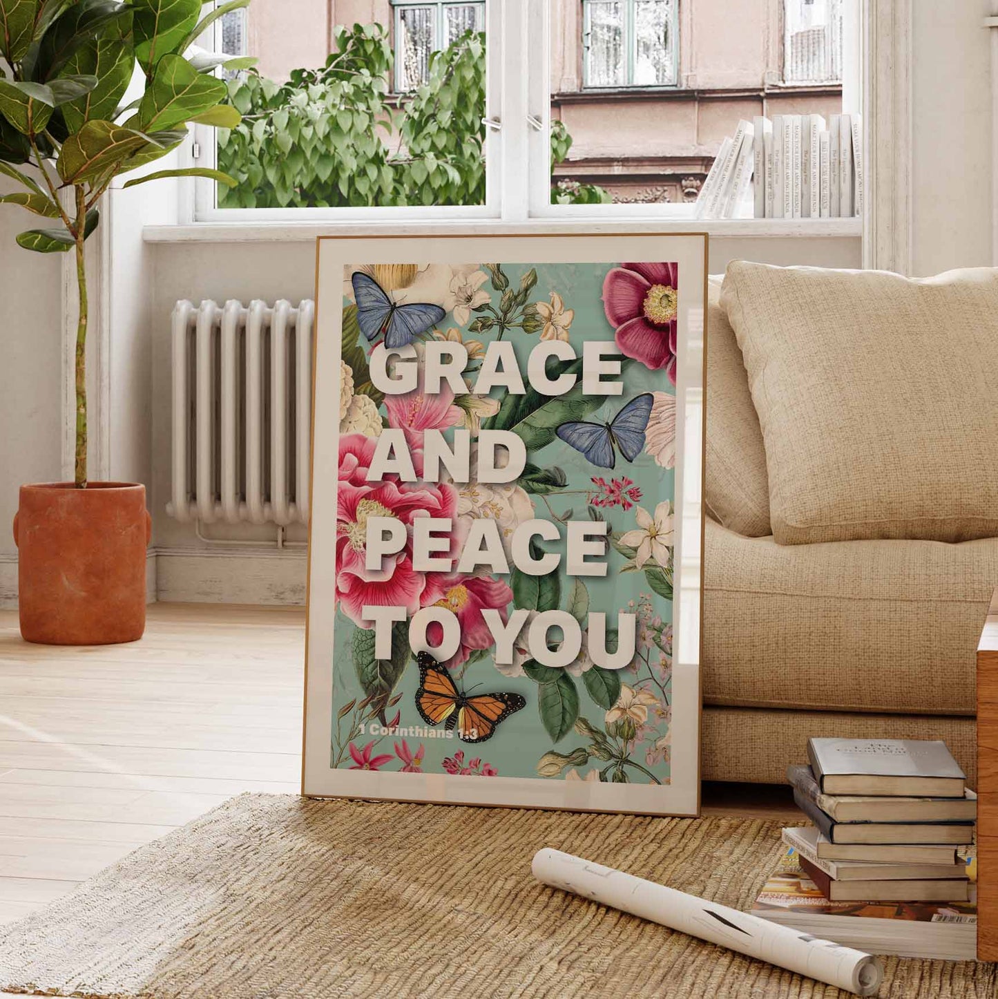 Grace and Peace poster, 1 Corinthians 1 verse 3, bible wall art, Christian print