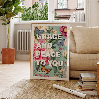Grace and Peace poster, 1 Corinthians 1 verse 3, bible wall art, Christian print