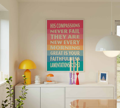 Great is your faithfulness,  Lamentations 3 poster. Christian wall art.