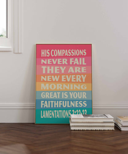 Great is your faithfulness,  Lamentations 3 poster. Christian wall art.