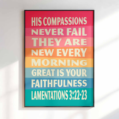 Great is your faithfulness,  Lamentations 3 poster. Christian wall art.