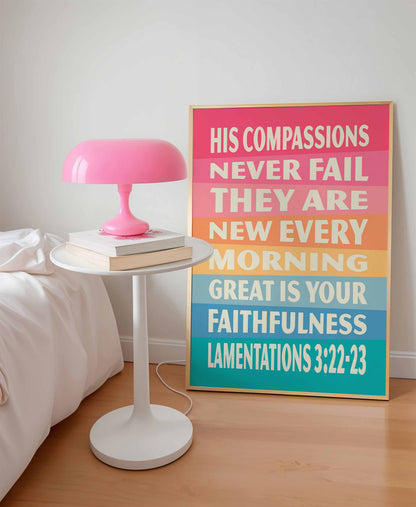 Great is your faithfulness,  Lamentations 3 poster. Christian wall art.