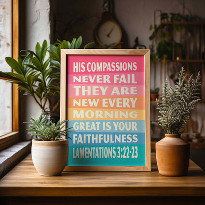 Great is your faithfulness,  Lamentations 3 poster. Christian wall art.