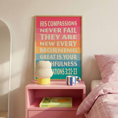 Great is your faithfulness,  Lamentations 3 poster. Christian wall art.