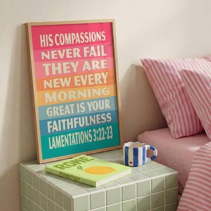 Great is your faithfulness,  Lamentations 3 poster. Christian wall art.