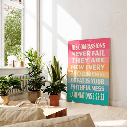 Great is your faithfulness,  Lamentations 3 poster. Christian wall art.