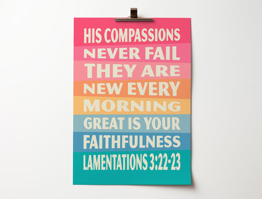 Great is your faithfulness,  Lamentations 3 poster. Christian wall art.