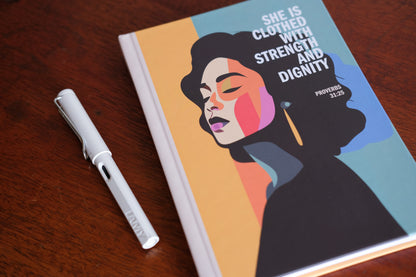 Proverbs 31:25 Christian Notebook - Premium Hardback Journal for Women - She is Clothed With Strength And Dignity