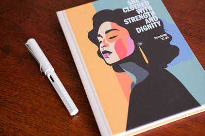 Proverbs 31:25 Christian Notebook - Premium Hardback Journal for Women - She is Clothed With Strength And Dignity