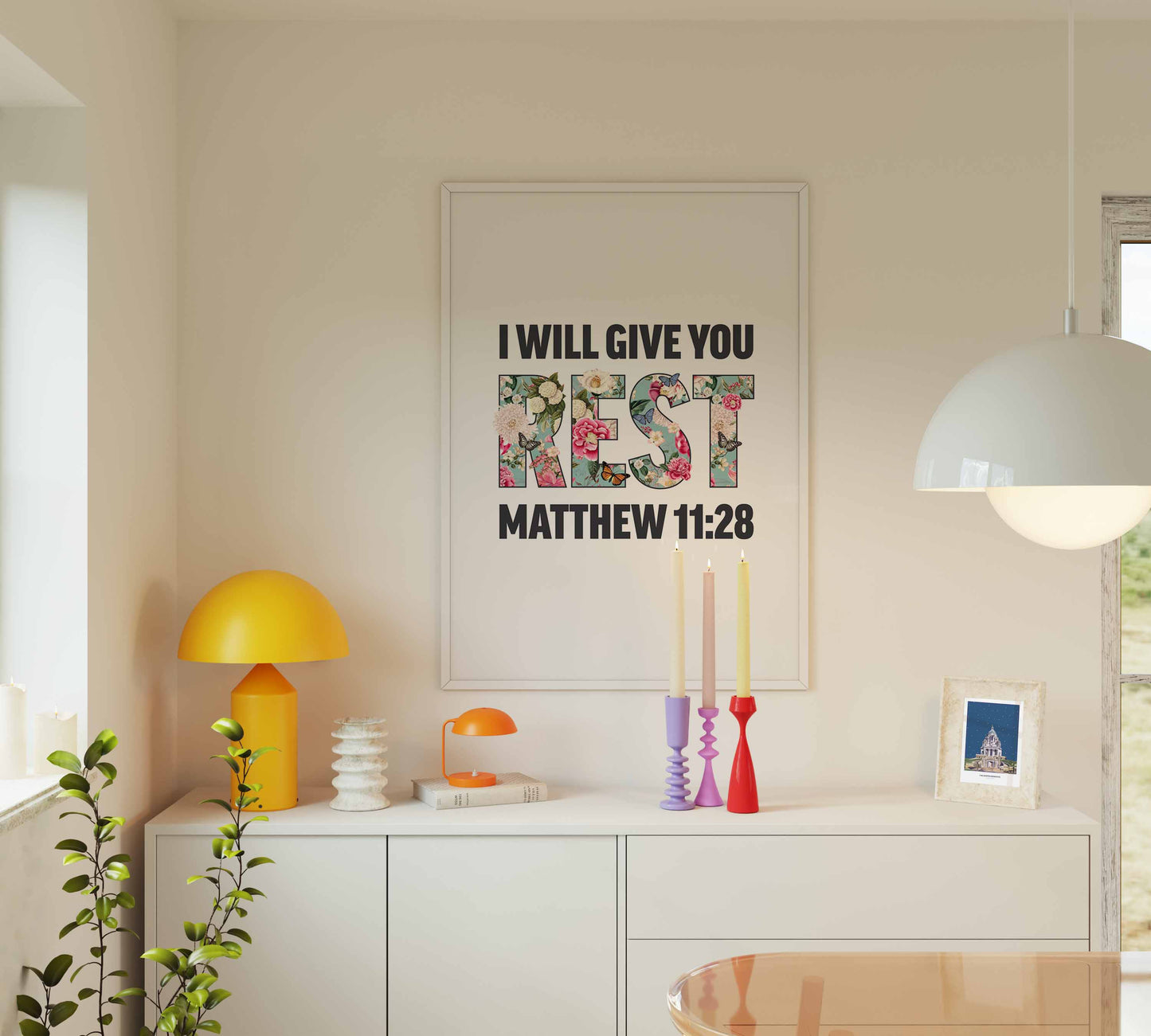 I will give you rest, Matthew 11 verse 28 poster, Christian print, bible artwork