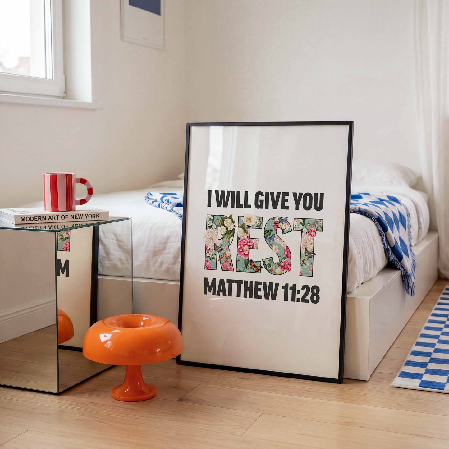 I will give you rest, Matthew 11 verse 28 poster, Christian print, bible artwork