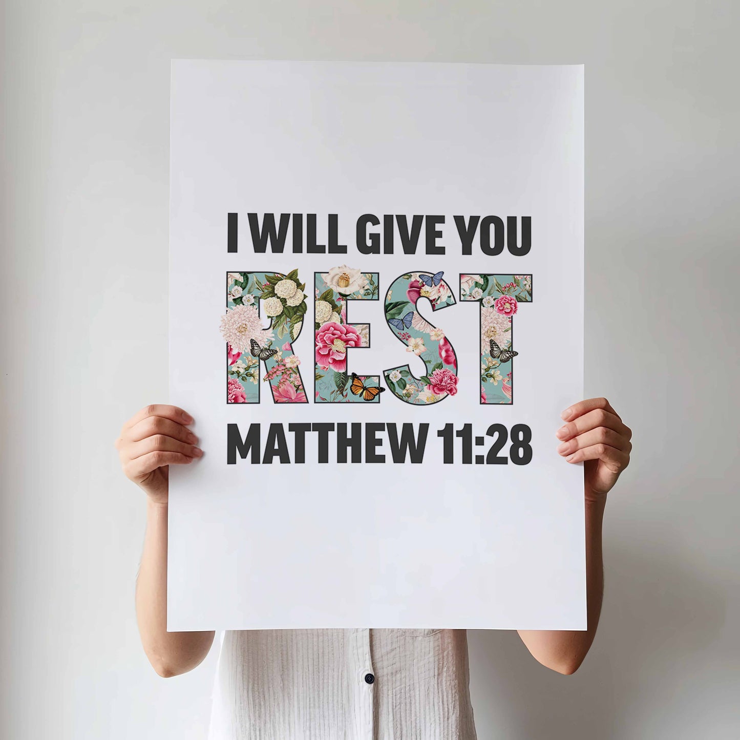 I will give you rest, Matthew 11 verse 28 poster, Christian print, bible artwork