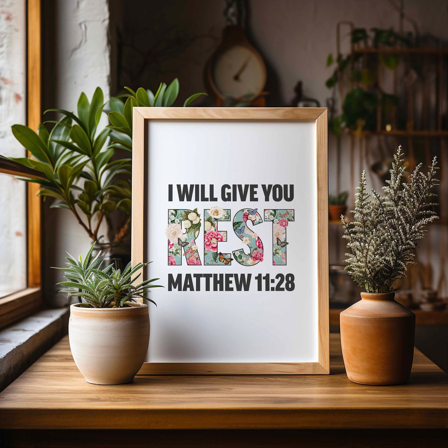 I will give you rest, Matthew 11 verse 28 poster, Christian print, bible artwork