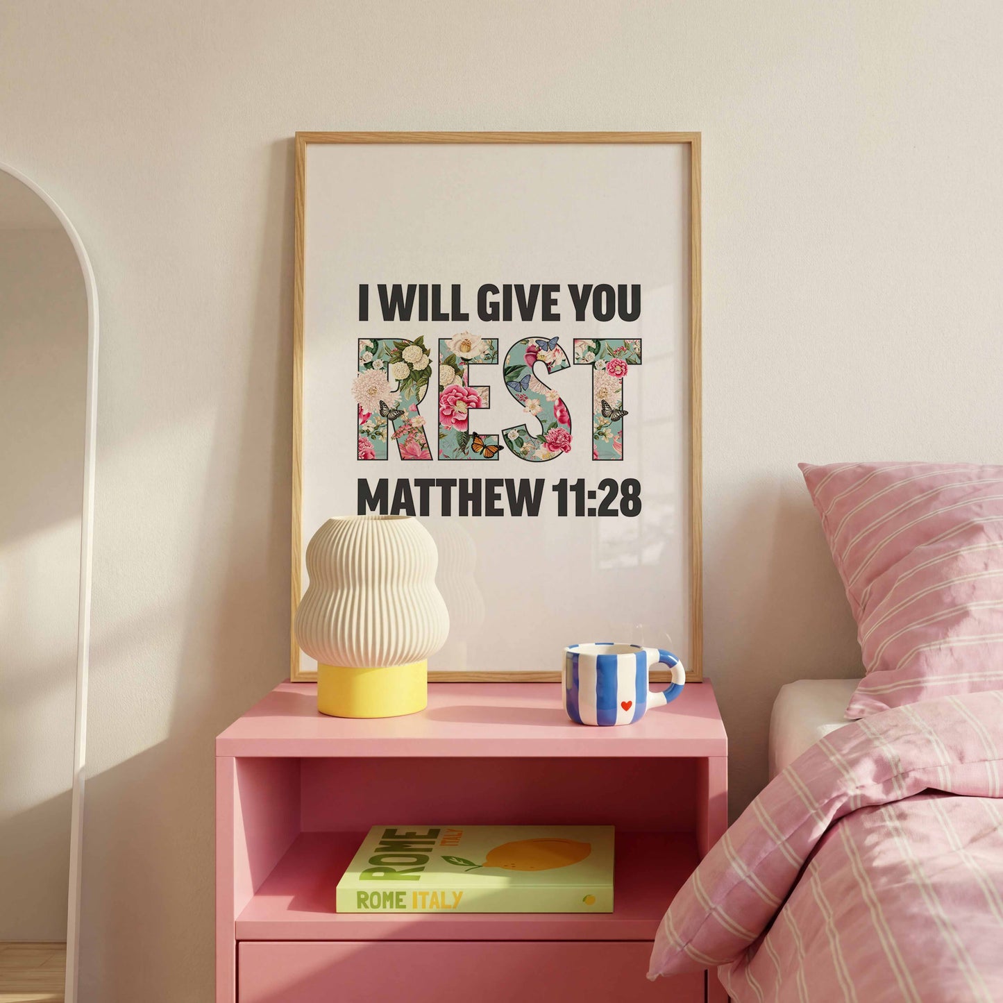I will give you rest, Matthew 11 verse 28 poster, Christian print, bible artwork