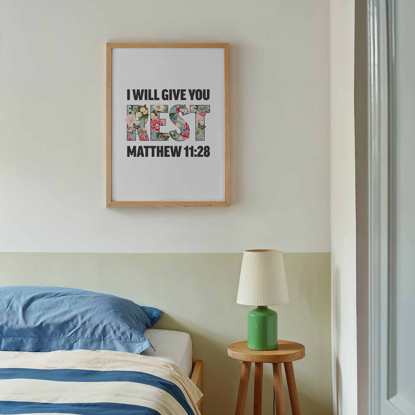 I will give you rest, Matthew 11 verse 28 poster, Christian print, bible artwork