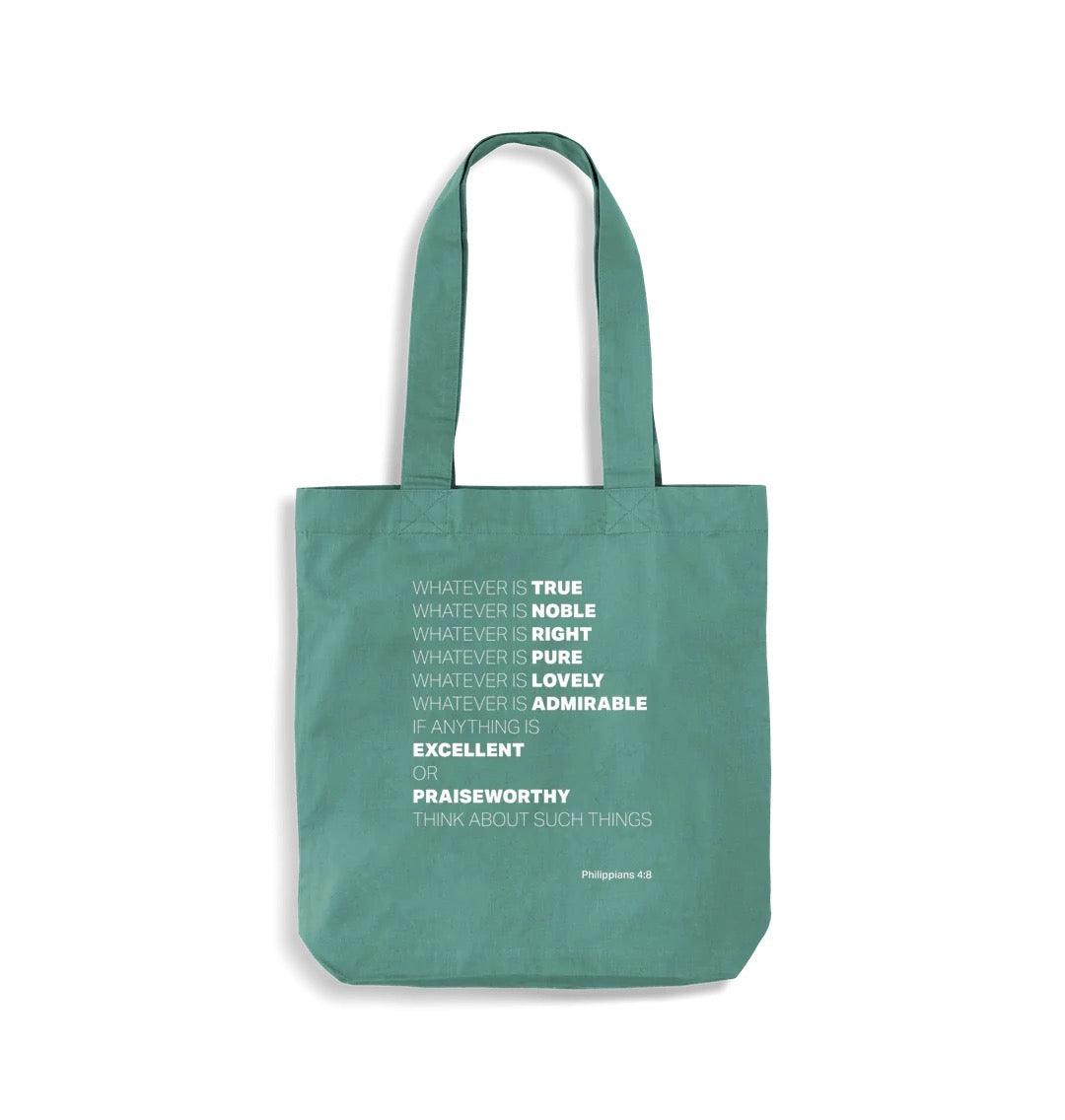 Organic cotton Tote bag. 'Whatever is true'. Philippians 4