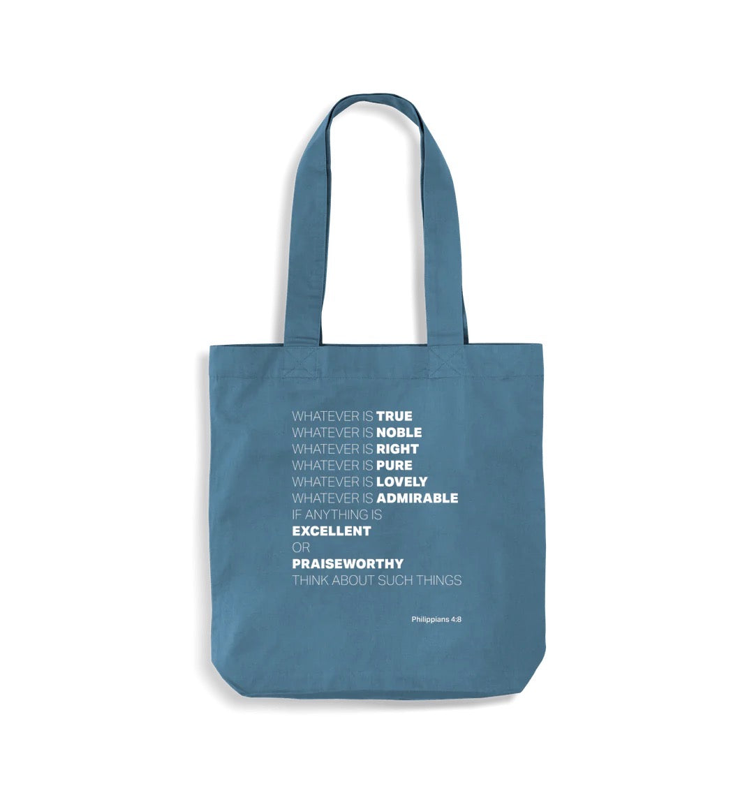 Organic cotton Tote bag. 'Whatever is true'. Philippians 4