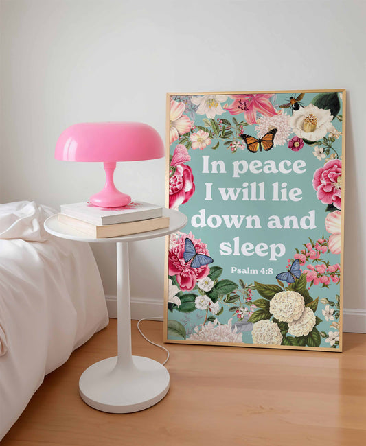 In peace I will lie down and sleep. Poster. Psalm 4:8