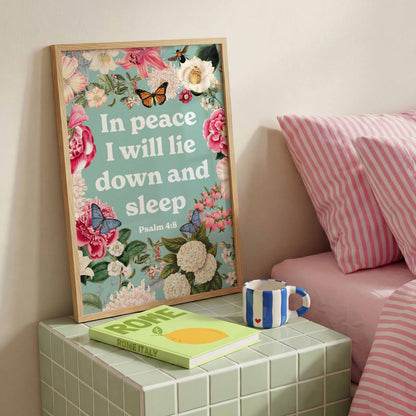 In peace I will lie down and sleep. Poster. Psalm 4:8