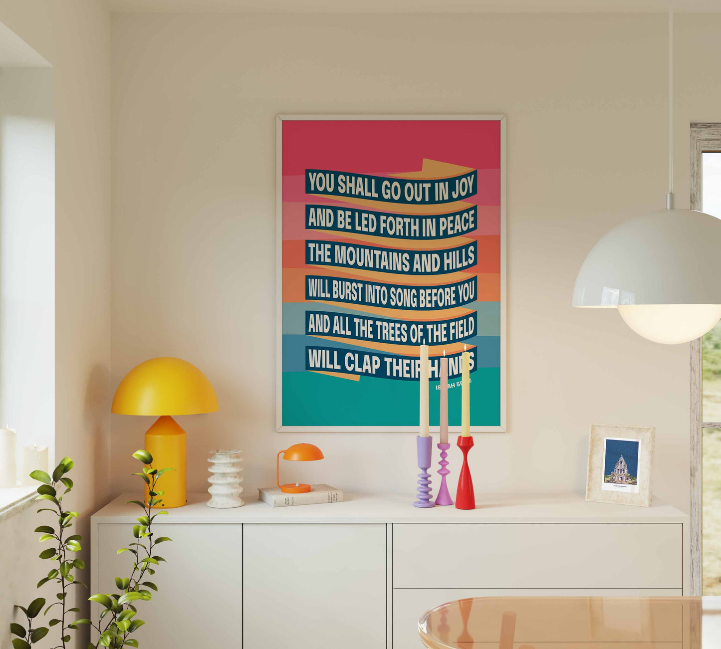 Isaiah 55 verse 12 Christian poster. You shall go out in joy. New version