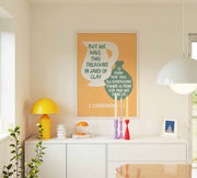 Poster featuring the text 'But we have this treasure in jars of clay 2 Corinthians 4:7' on an orange background, displayed