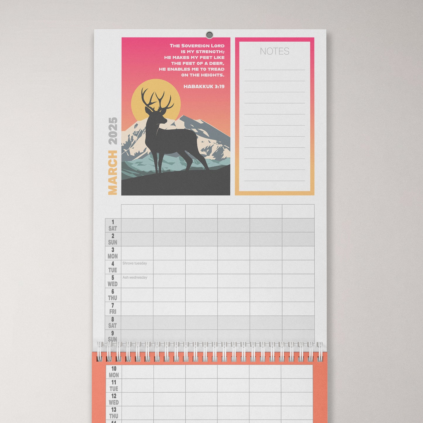 2025 six-column Christian family planner calendar