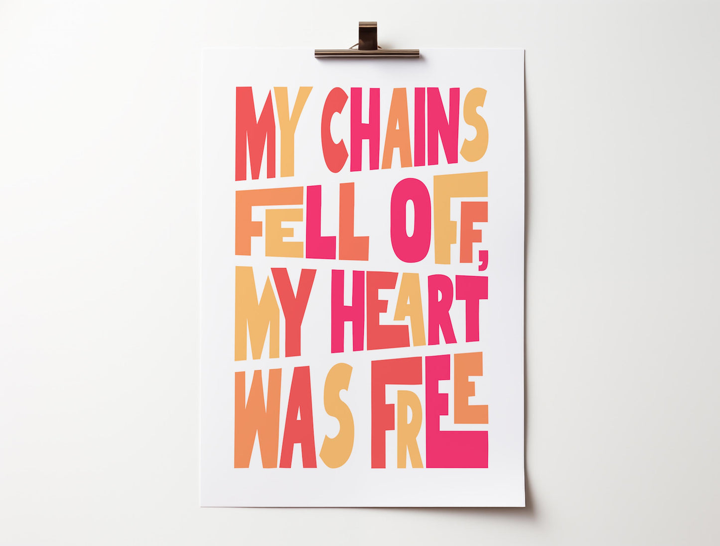 My chains fell off.  Poster/Print, with words from the hymn 'And can it be'.