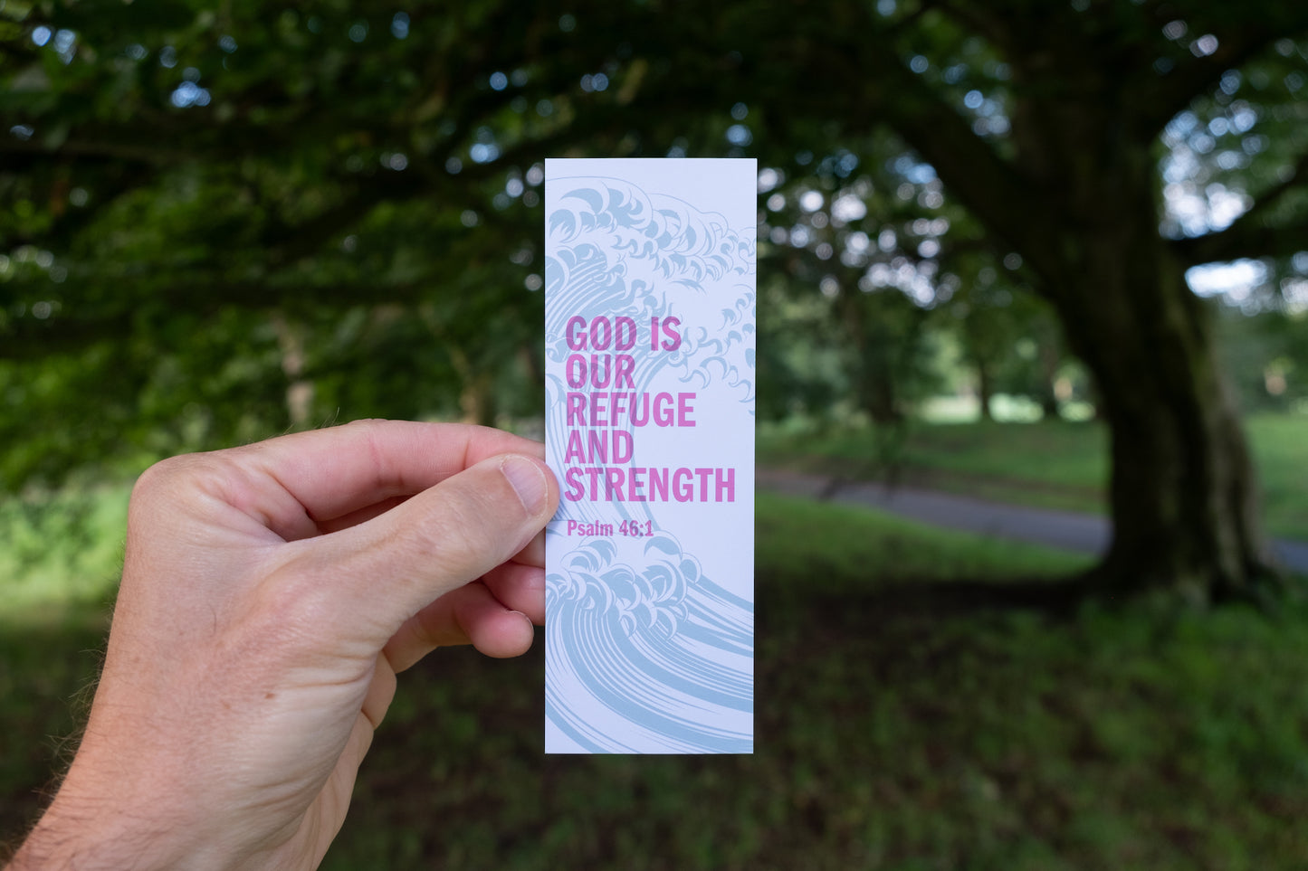 Pack of 80 Christian bookmarks. One design. 'God is our refuge and strength.'