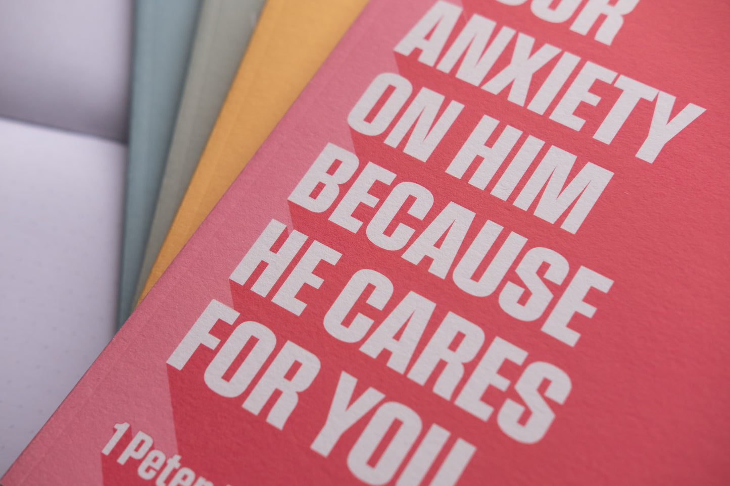 A5 Notebook. 'Cast all your anxiety on him' (1 Peter 5:7). Dotted, lined or plain pages