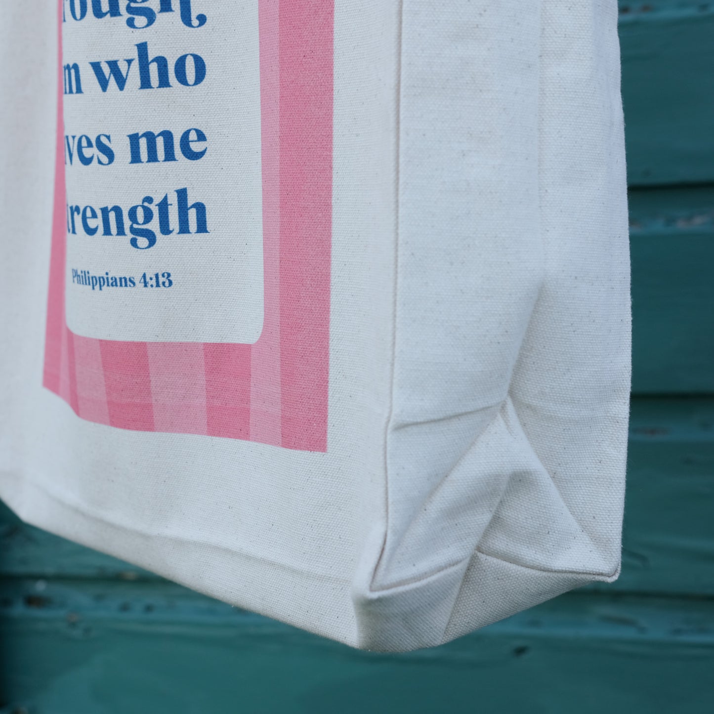 Philippians 4:13 Christian Cotton Tote Bag | Wide Base Scripture Tote