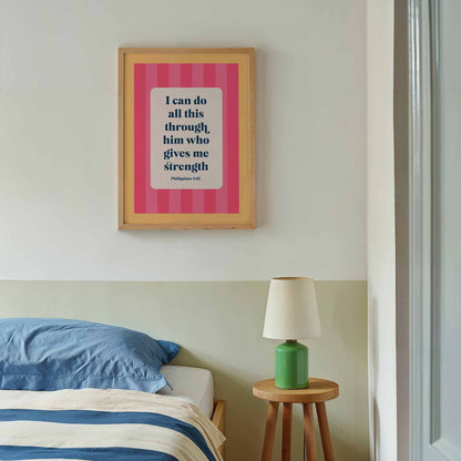 Philippians 4 verse 13 bible verse poster. I can do all this through him who gives me strength